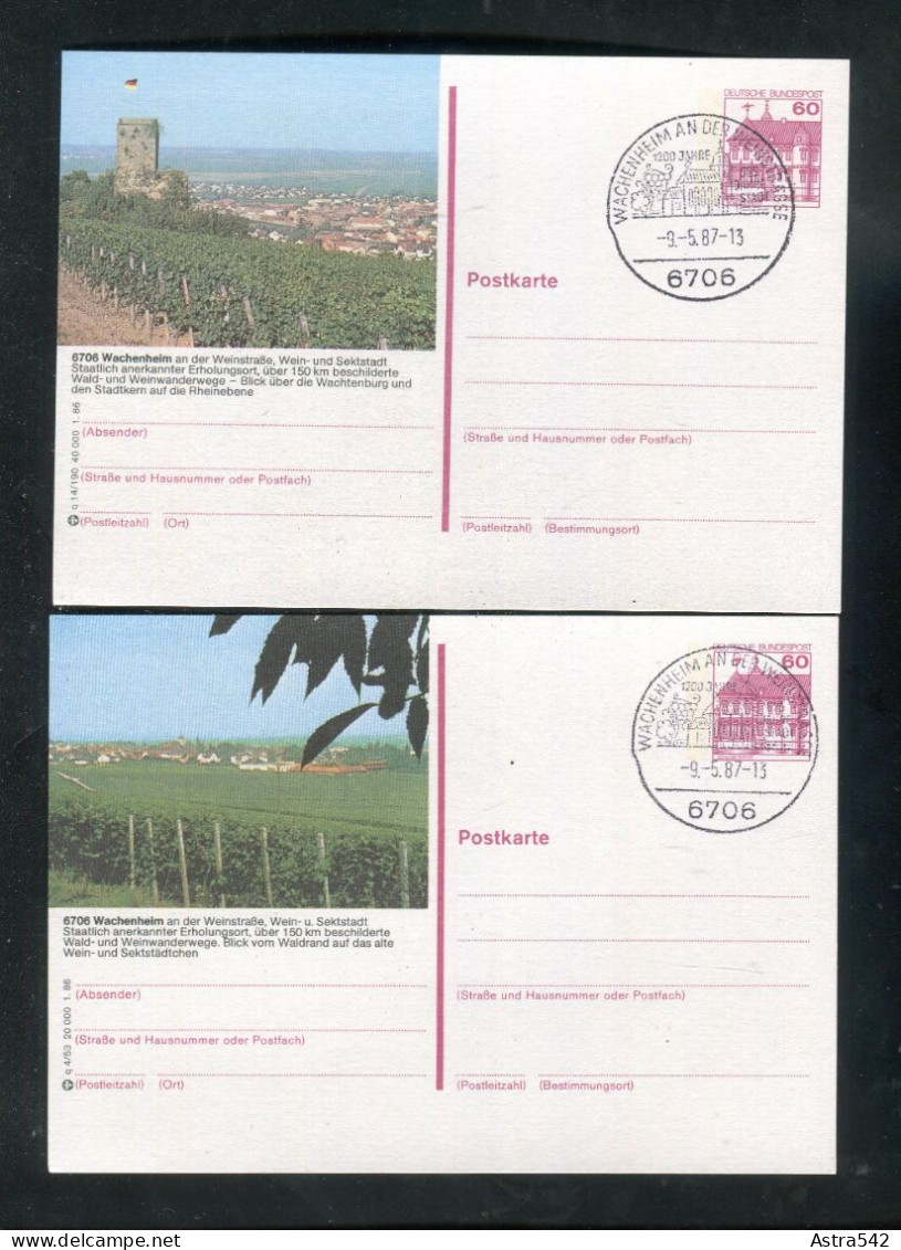 "BUNDESREPUBLIK DEUTSCHLAND" 1985/1986, 2 Bildpostkarten Je Mit Bildgleichem Stempel Ex "WACHENHEIM" (A0199) - Illustrated Postcards - Used