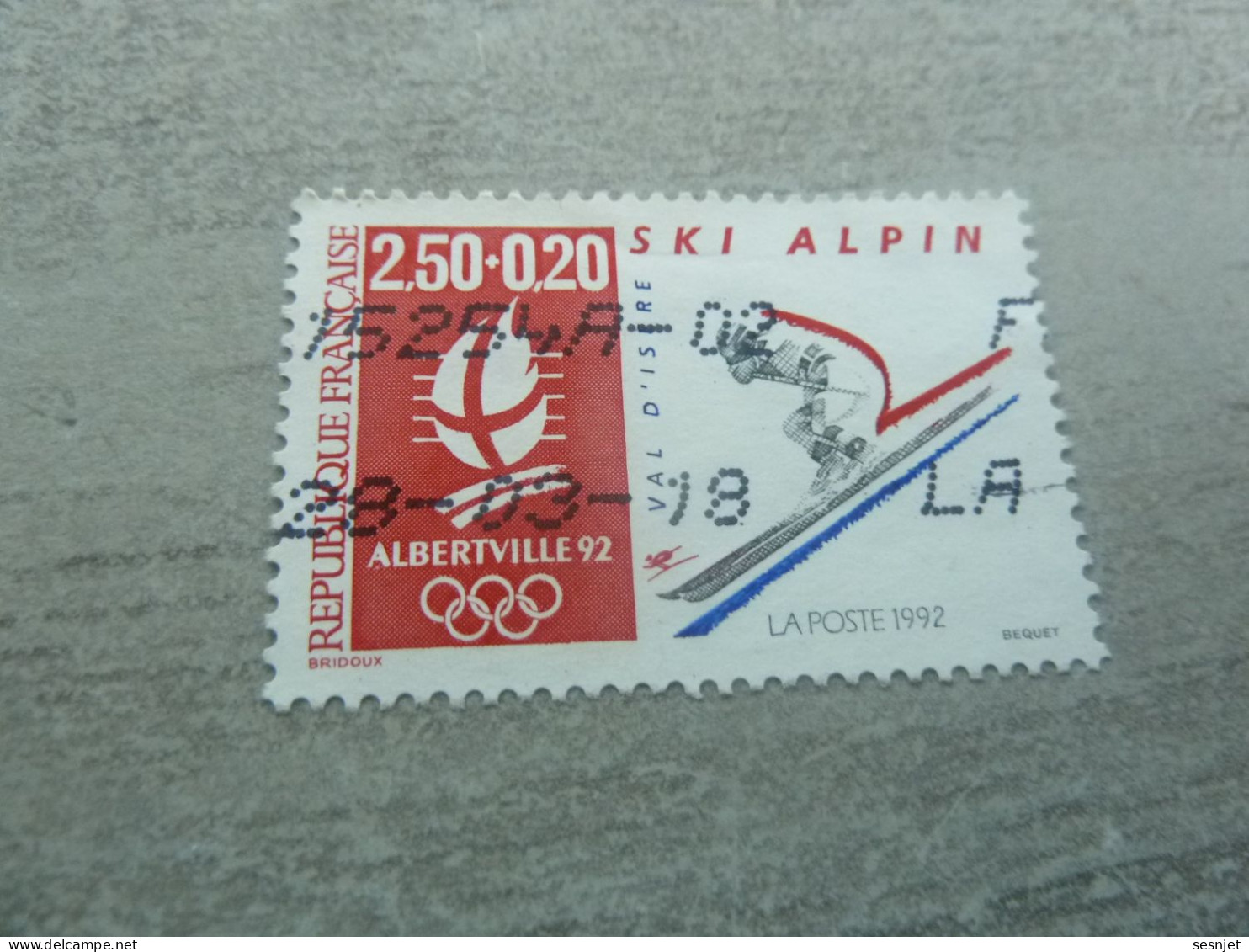 Val D'Isère - J.O D'Hiver 92 - Ski Alpin - 2f.50+20c. - Yt 2710 - Rouge, Gris Et Bleu - Oblitéré - Année 1991 - - Winter 1992: Albertville