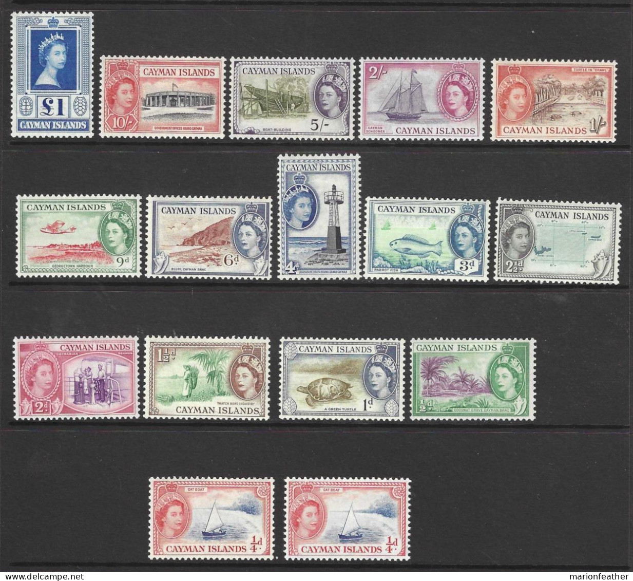 CAYMAN Is...QUEEN ELIZABETH   II...(1952-22..)...." 1953.."...SET OF 15 , EXTRA QUARTERd SHADE....(CAT.VAL.£140..)..MH.. - Cayman (Isole)
