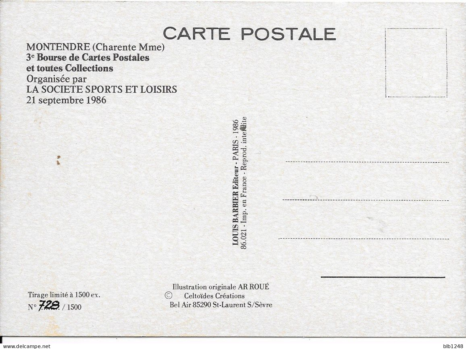 Bourses & Salons De Collections  Montendre 3eme Salon Cartes Postales 1986 - Sammlerbörsen & Sammlerausstellungen