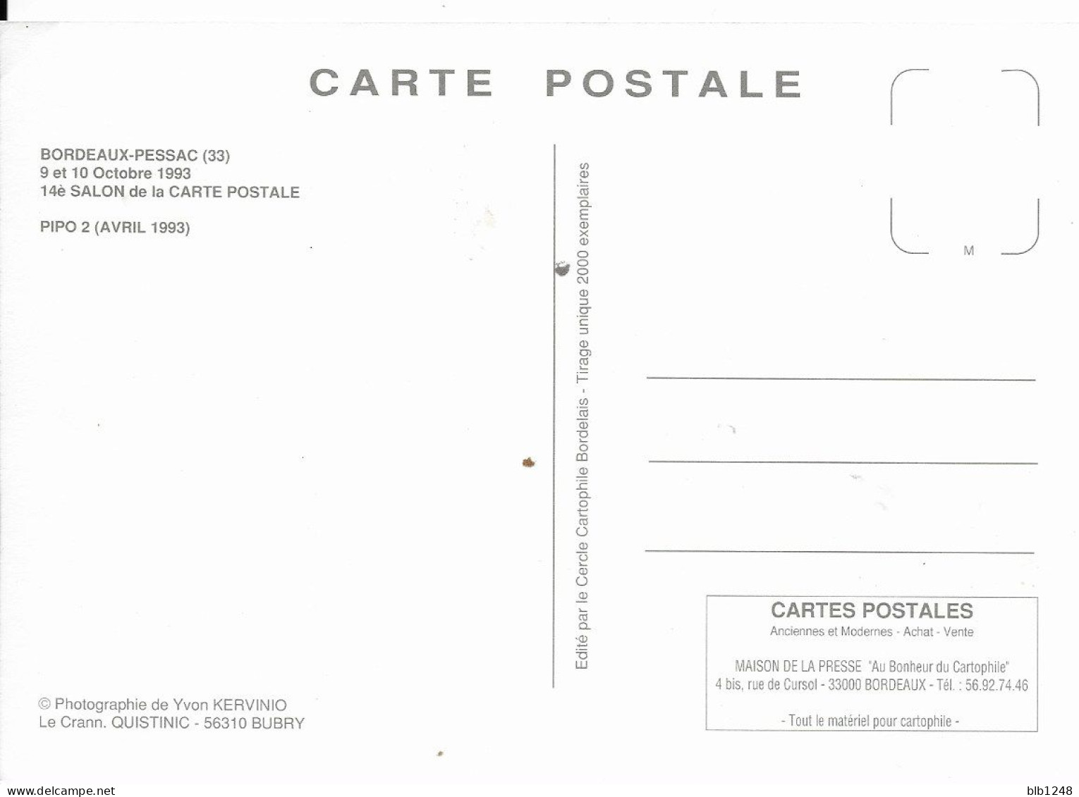 Bourses & Salons De Collections Pessac 14eme Salon De La Carte Postale 1993 - Beursen Voor Verzamellars
