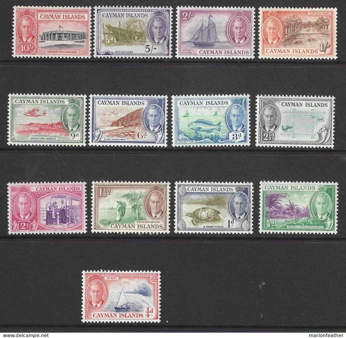 CAYMAN Is...KING GEORGE VI..(1936-52.)...." 1950.."...SET OF 13.......(CAT.VAL.£105.....)......MH.. - Kaimaninseln