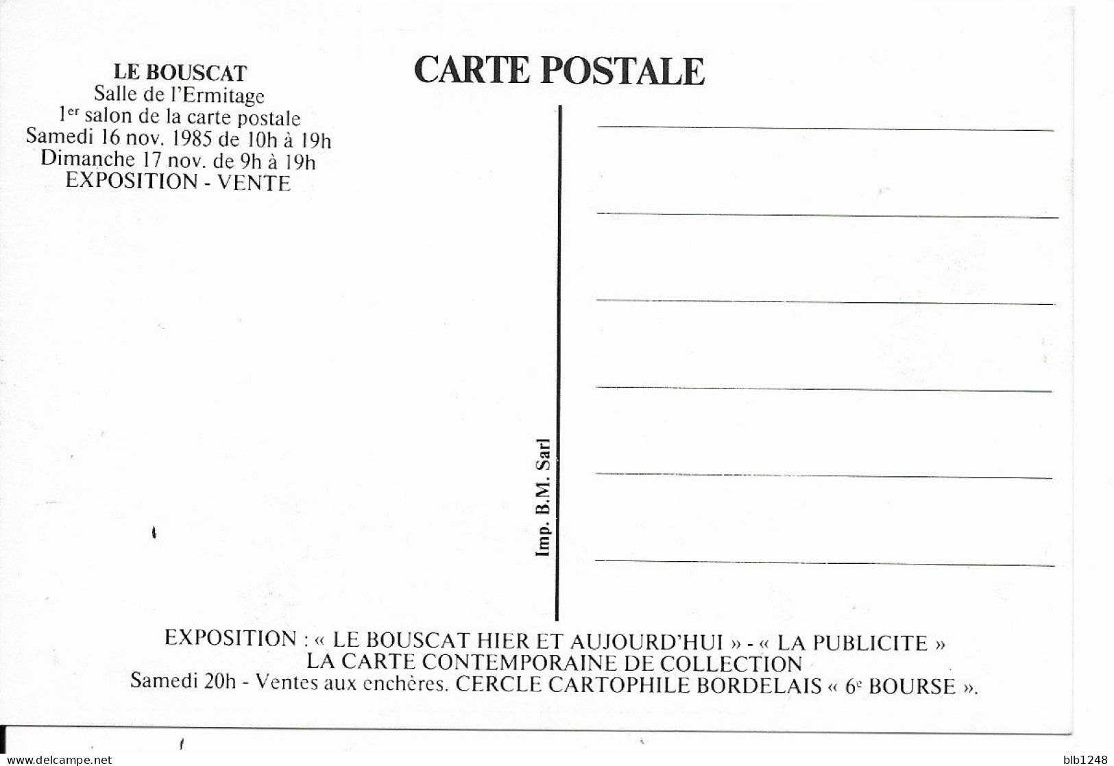 Bourses & Salons De Collections Le Bouscat 1er Salon De La Carte Postale 1985 Programme Plaza De Toros 1930 - Bolsas Y Salón Para Coleccionistas