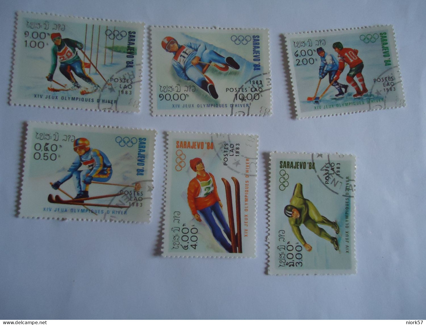 LAOS  6 USED STAMPS SPORTS   OLYMPIC GAMES 1984 SARAJEVO - Invierno 1984: Sarajevo