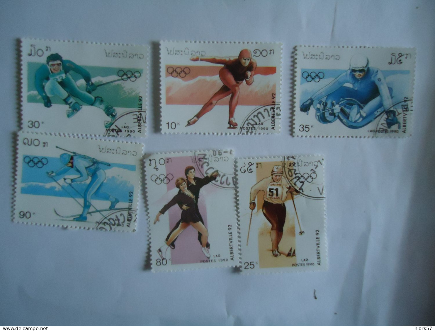 LAOS  6 USED STAMPS SPORTS   OLYMPIC GAMES ALBERTVILLE 1992 - Winter 1992: Albertville