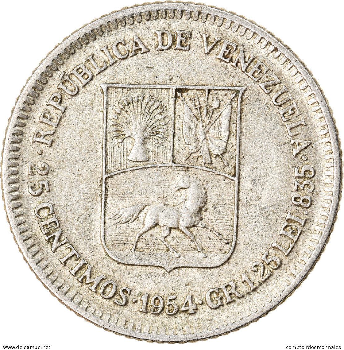 Monnaie, Venezuela, 25 Centimos, 1954, Philadelphie, TTB, Argent, KM:35 - Venezuela