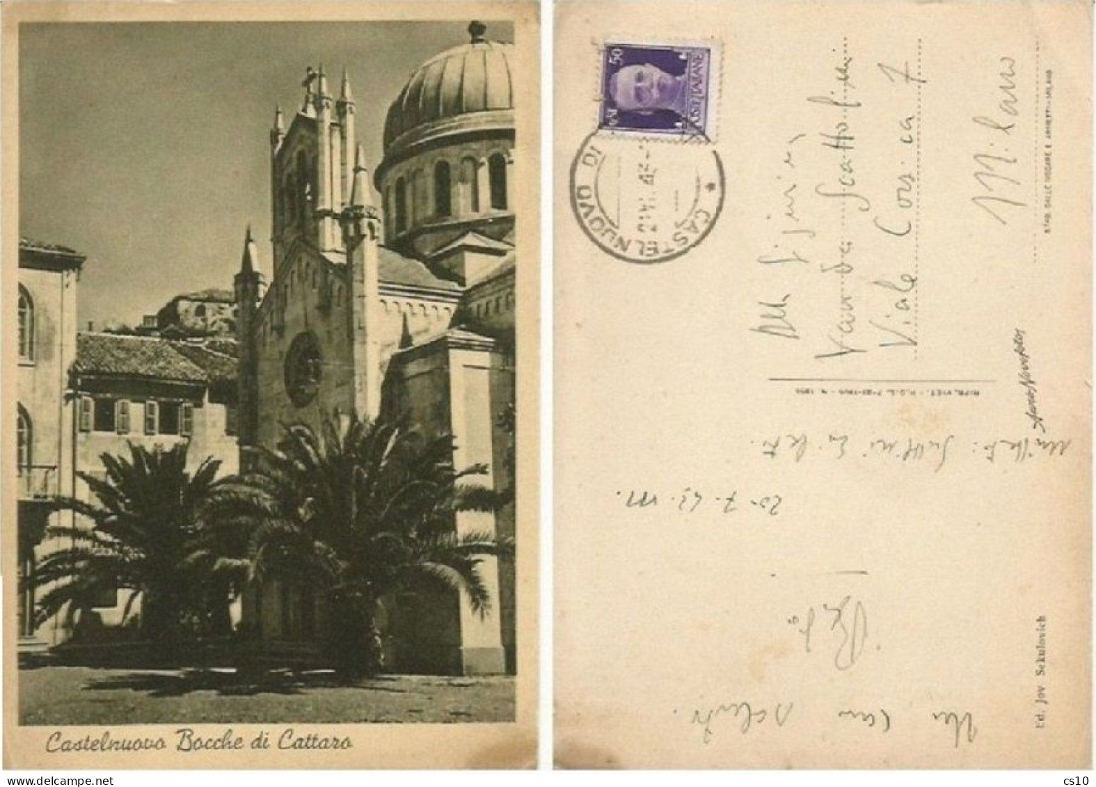 Bocche Cattaro Kotor Montenegro Italy Occ.Era Castelnuovo Cattedrale B/w Pcard 25lug1943 By Civil Mail - Montenegro