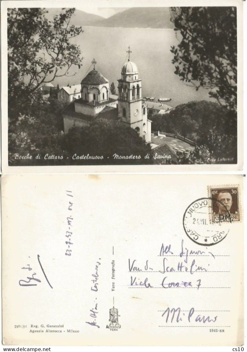 Bocche Cattaro Boka Kotorska Montenegro Crna Gora Italy Occ.Era Castelnuovo Monastero Savina B/w Pcard 24lug1943 P.M. - Montenegro