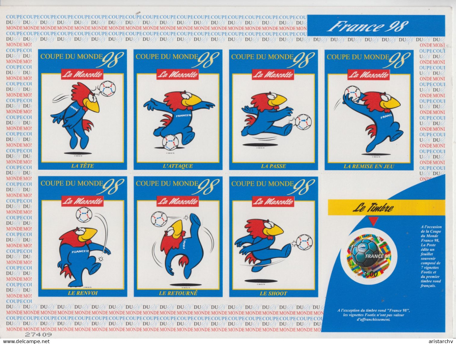 FRANCE 1998 FOOTBALL WORLD CUP FOOTIX SHEETLET SELF ADHESIVE STAMPS - 1998 – Frankreich