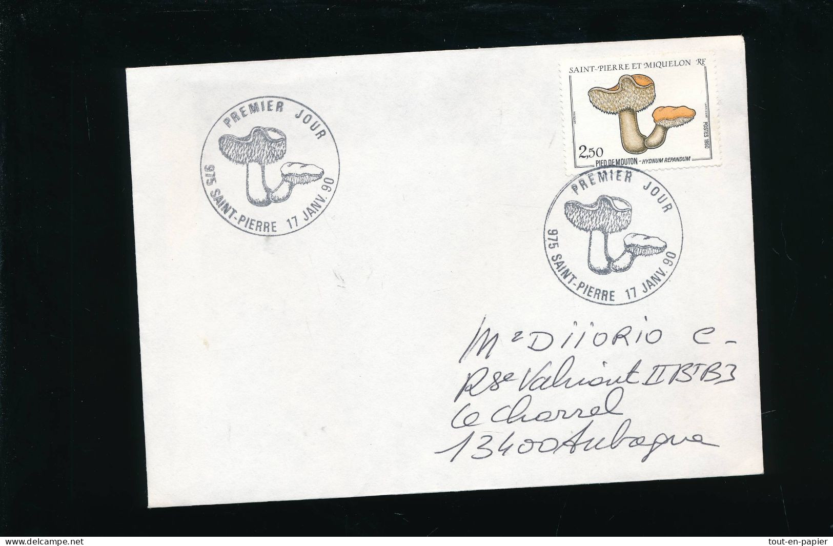 St Pierre Et Miquelon Flore Champignon "Pied De Mouton "  FDC 11.01.90 Sur Enveloppe - Covers & Documents