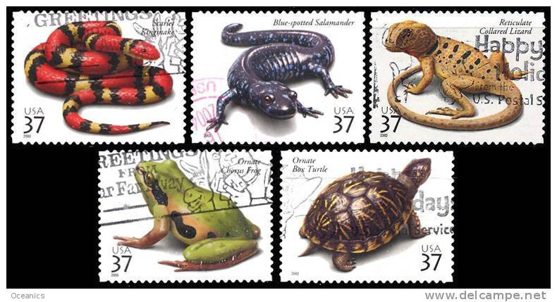 Etats-Unis / United States (Scott No.3814-18 - Reptiles And Amphibians) (o) Serie / Set - Used Stamps