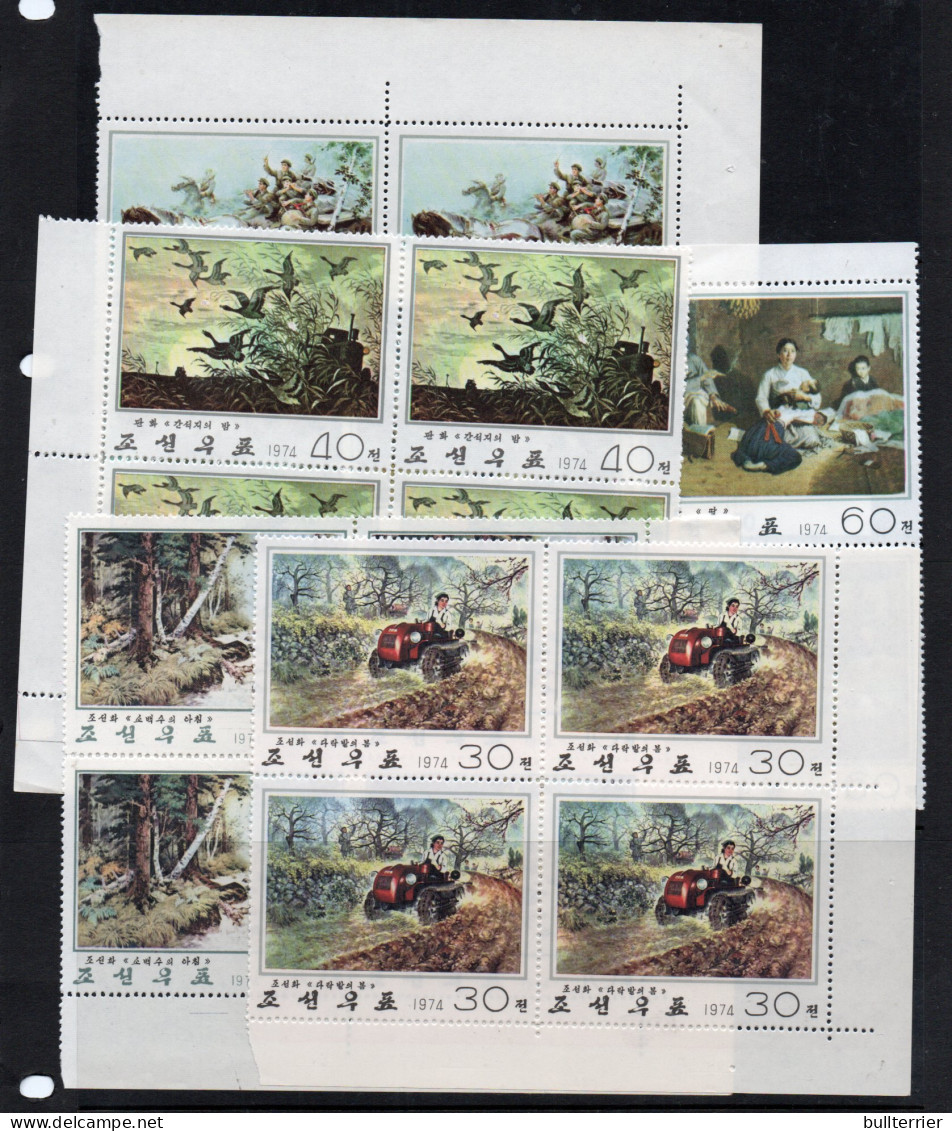 PAINTINGS  - NORTH KOREA - 1974 PAINTNGS 1ST ISSUE SET OF 5  IN BLOCKS OF 4  MINT NEVER HINGED, SG £49.80 - Modernos