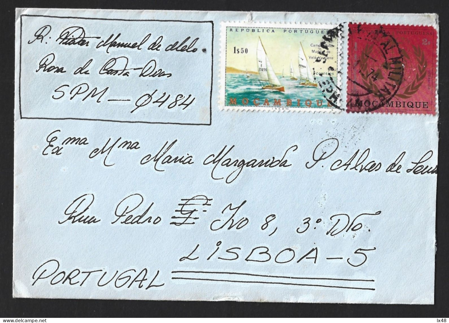 Stamps Moçambique Com Obliteração Serviço Postal Militar Estação Postage Militar.44 De1974. Vela. 100 Anos OMM Meteorolo - Clima & Meteorología