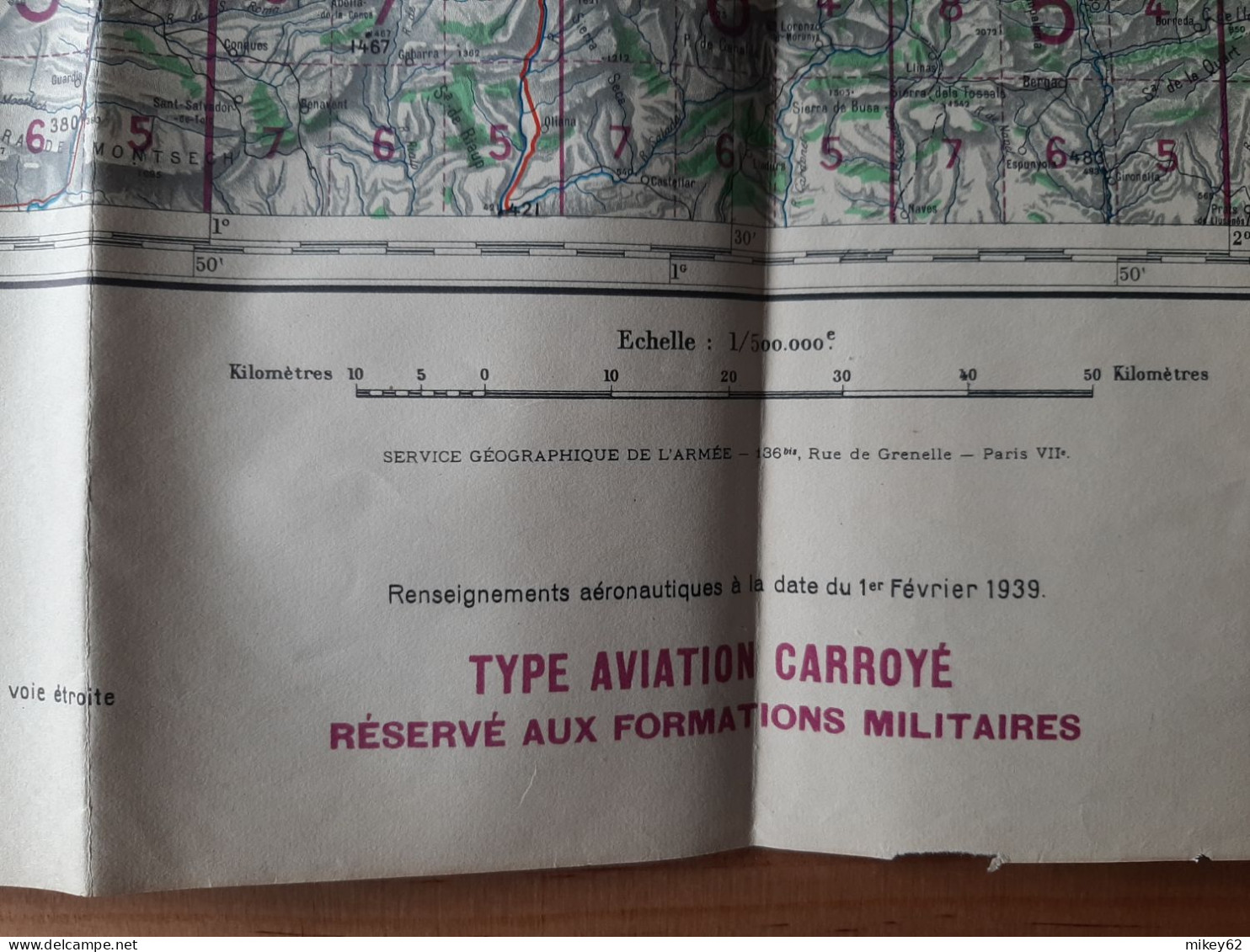 Carte Militaire Type Aviation Toulouse Tirage Mars 1940 - Topographical Maps