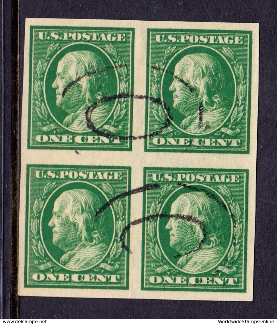 USA - Scott #383 - Block Of 4 - Used - VF, Pencil On Reverse - SCV $11 - Used Stamps