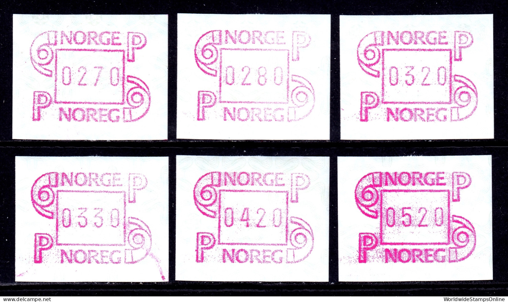 Norway - 1986-92 Frama Labels - 6 Values - MNH - Machine Labels [ATM]