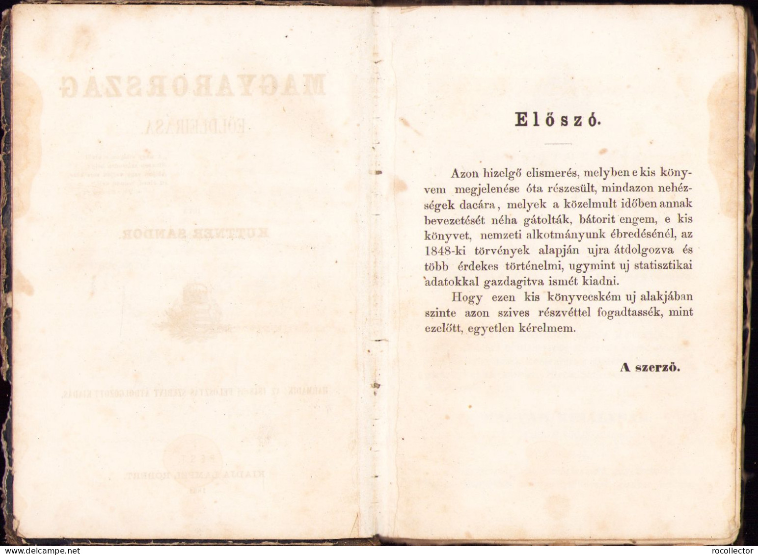 Magyarország Földleirása Irta Kuttner Sándor, 1861, Pest 434SP - Libri Vecchi E Da Collezione