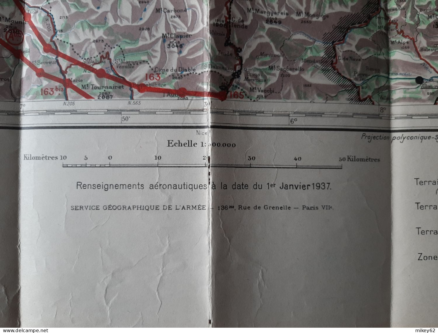 Carte Militaire Type Aviation Annecy Turin Tirage Janvier 1937 - Topographische Karten