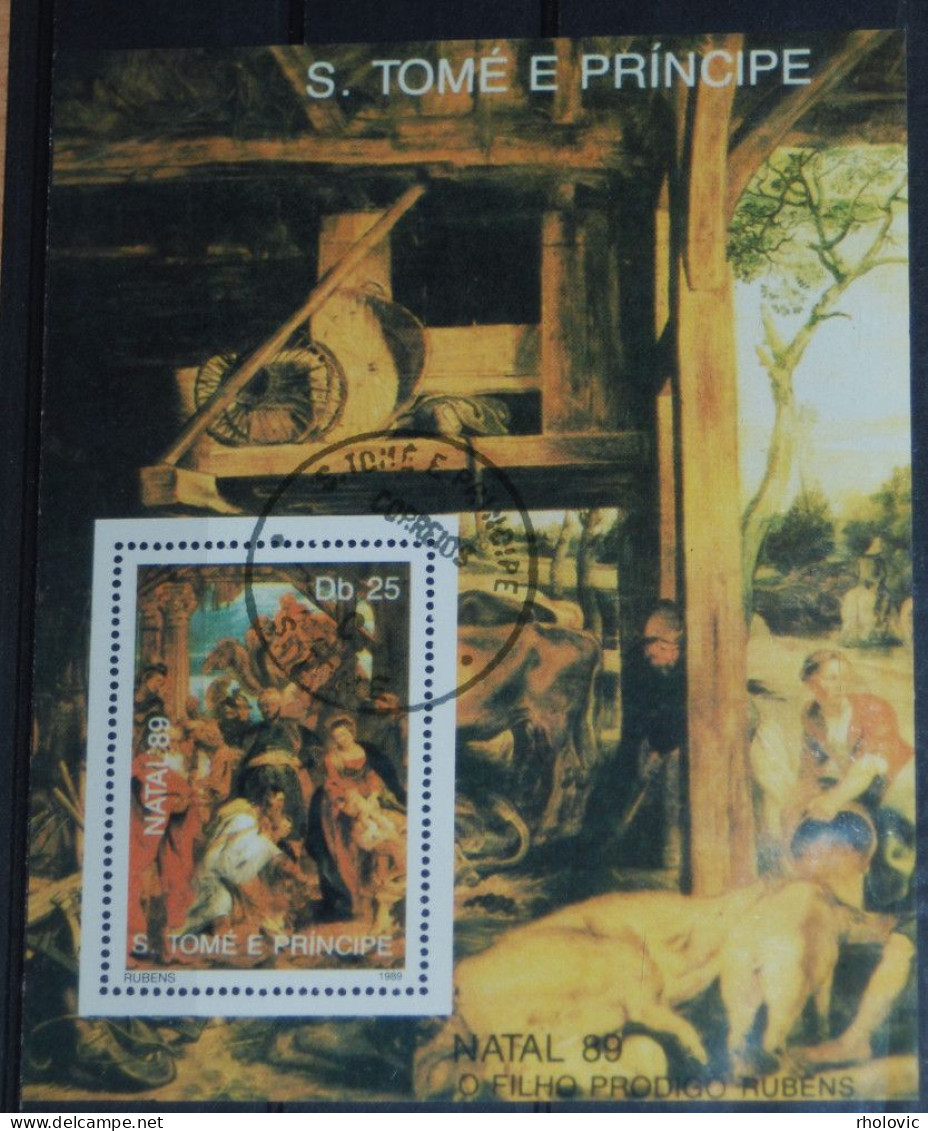 SAO TOME E PRINCIPE 1989, Paintings, Art, Mi #B225, Souvenir Sheet, Used - Religious