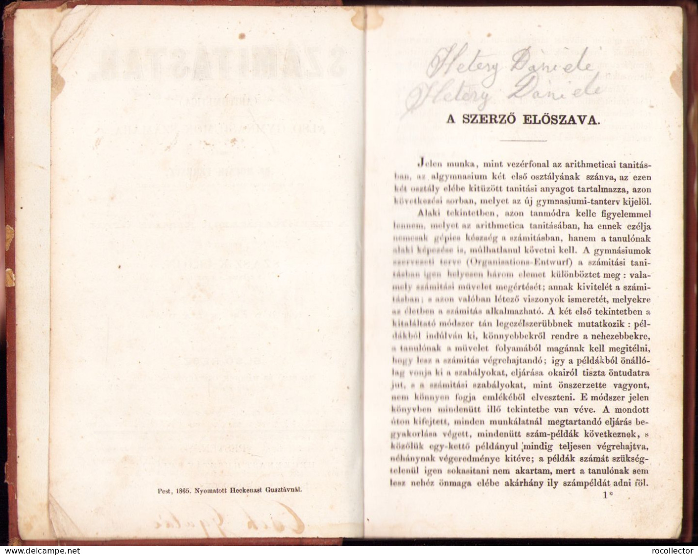 Számitástan (Arithmetica) Alsó Gymnasiumok Számára Irta Mocnik Ferencz, 1865, Pest 377SP - Alte Bücher