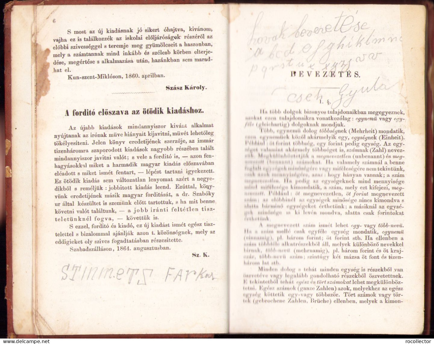 Számitástan (Arithmetica) Alsó Gymnasiumok Számára Irta Mocnik Ferencz, 1865, Pest 377SP - Libros Antiguos Y De Colección