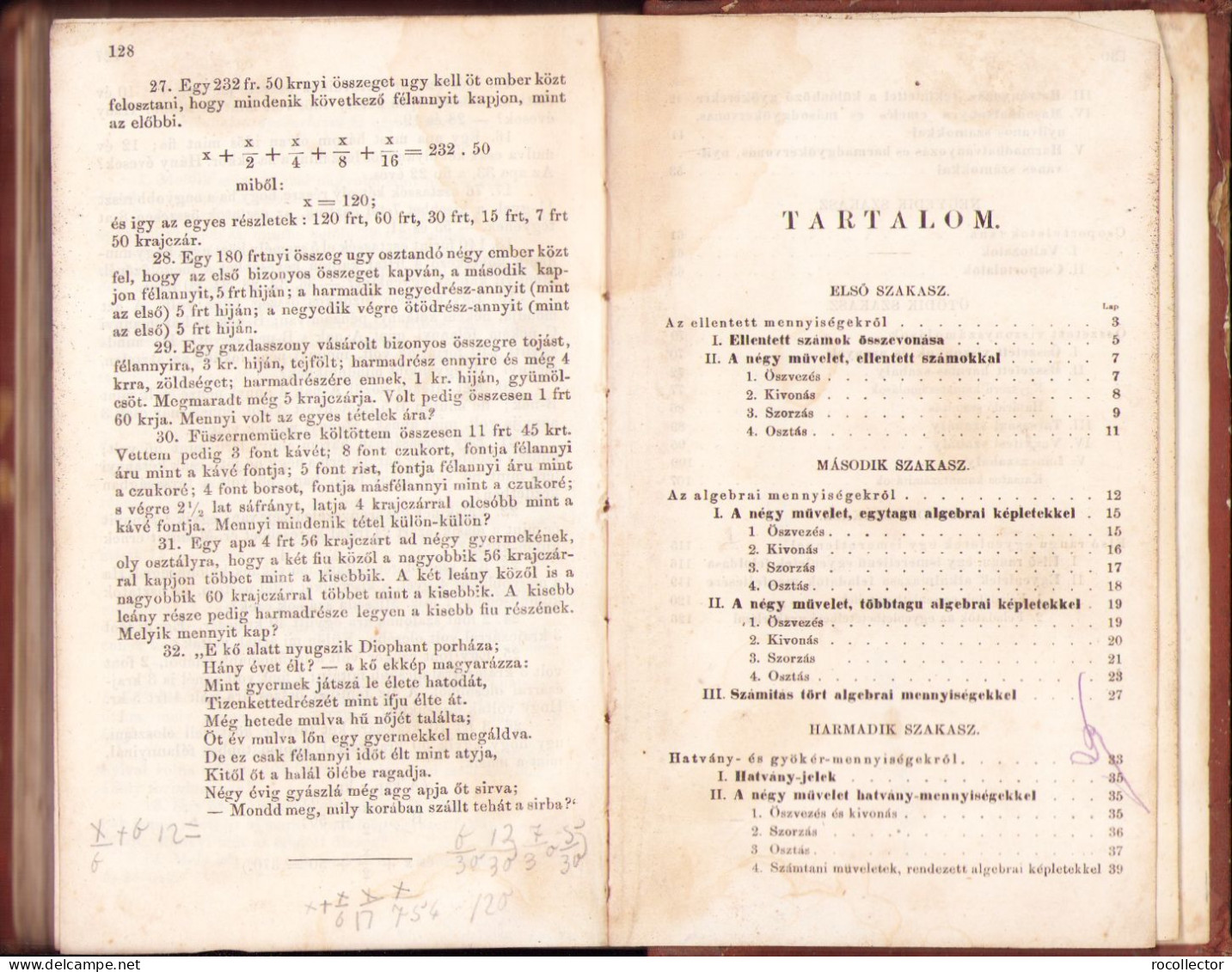 Számitástan (Arithmetica) Alsó Gymnasiumok Számára Irta Mocnik Ferencz, 1865, Pest 377SP - Libri Vecchi E Da Collezione