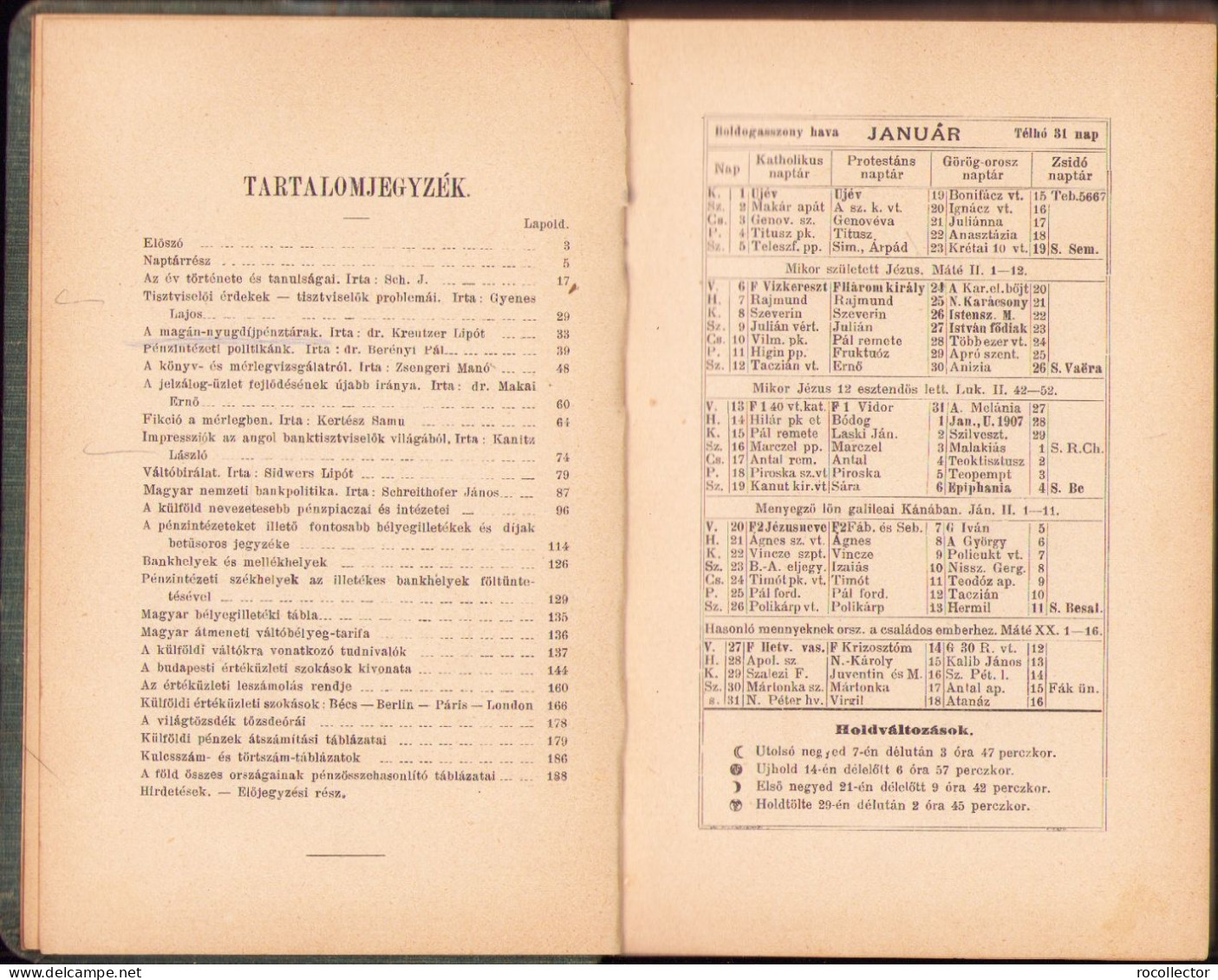 Pénzintézeti Tisztviselők Zsebnaptára 1907 356SP - Libri Vecchi E Da Collezione