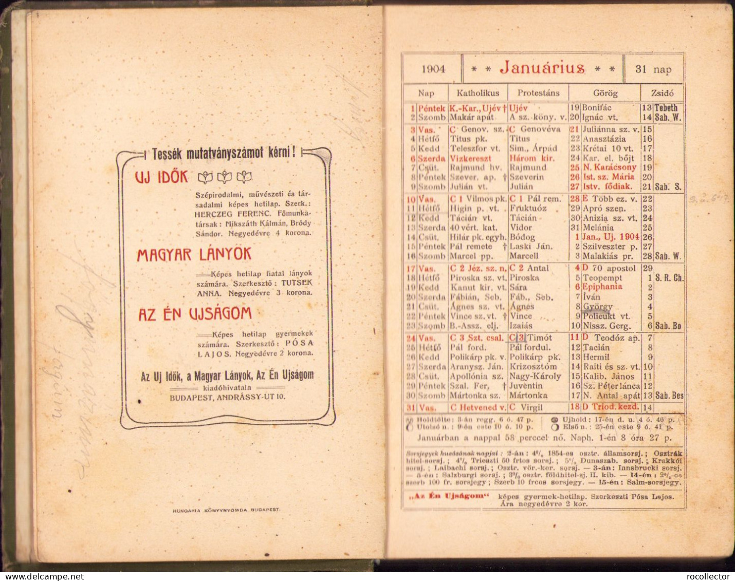 Almanach Az 1904 Szökő-évre Szerkeszti Mikszáth Kálmán, Budapest 346SP - Libros Antiguos Y De Colección