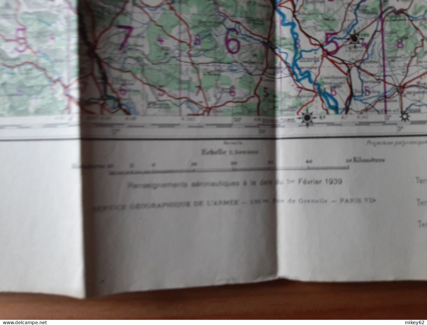 Carte Militaire Type Aviation Lyon Tirage Mars 1940 - Topographical Maps