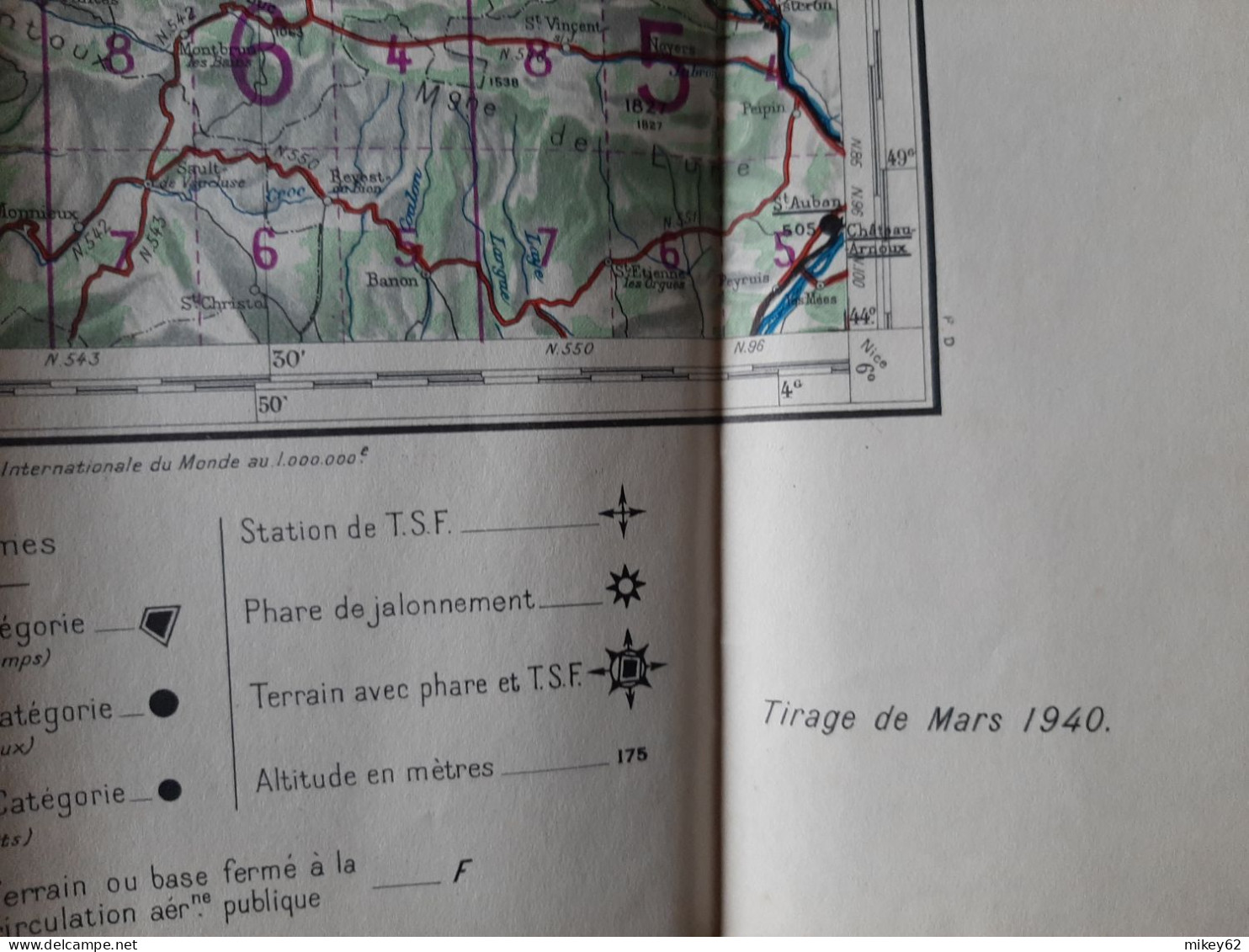 Carte Militaire Type Aviation Lyon Tirage Mars 1940 - Topographische Karten