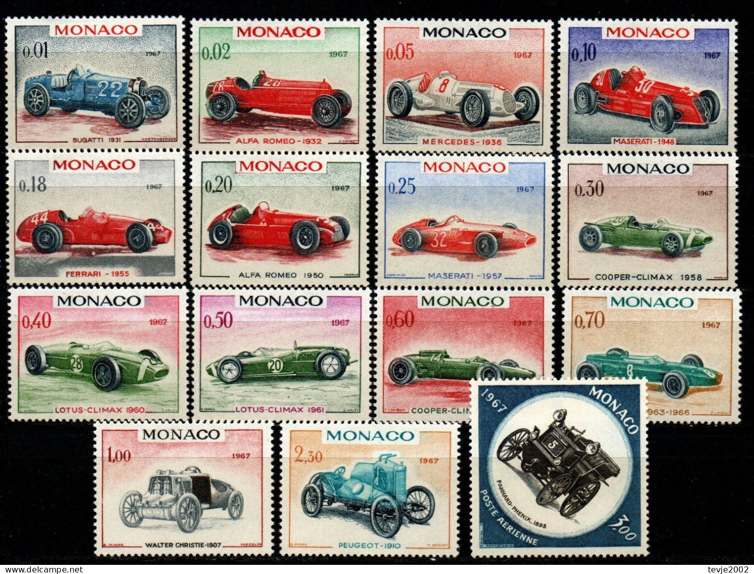 Monaco 1965 - Mi.Nr. 848 - 862 - Postfrisch MNH - Motorsport - Cars