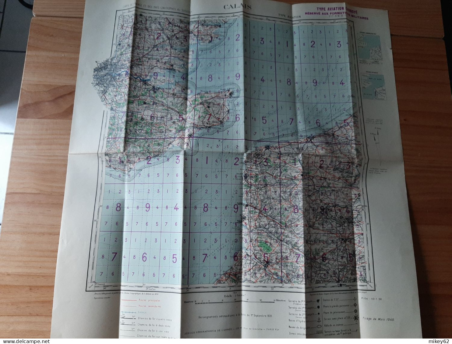 Carte Militaire Type Aviation Calais Tirage Mars 1940 - Topographical Maps