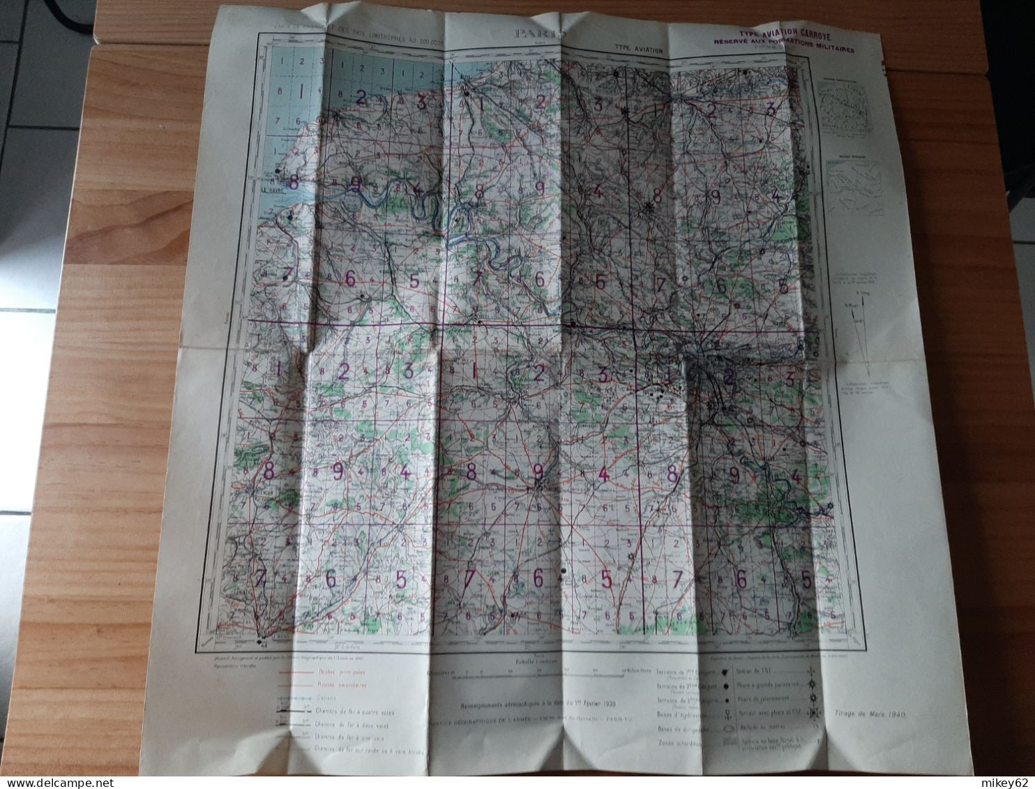 Carte Militaire Type Aviation Paris Tirage 1940 - Topographical Maps