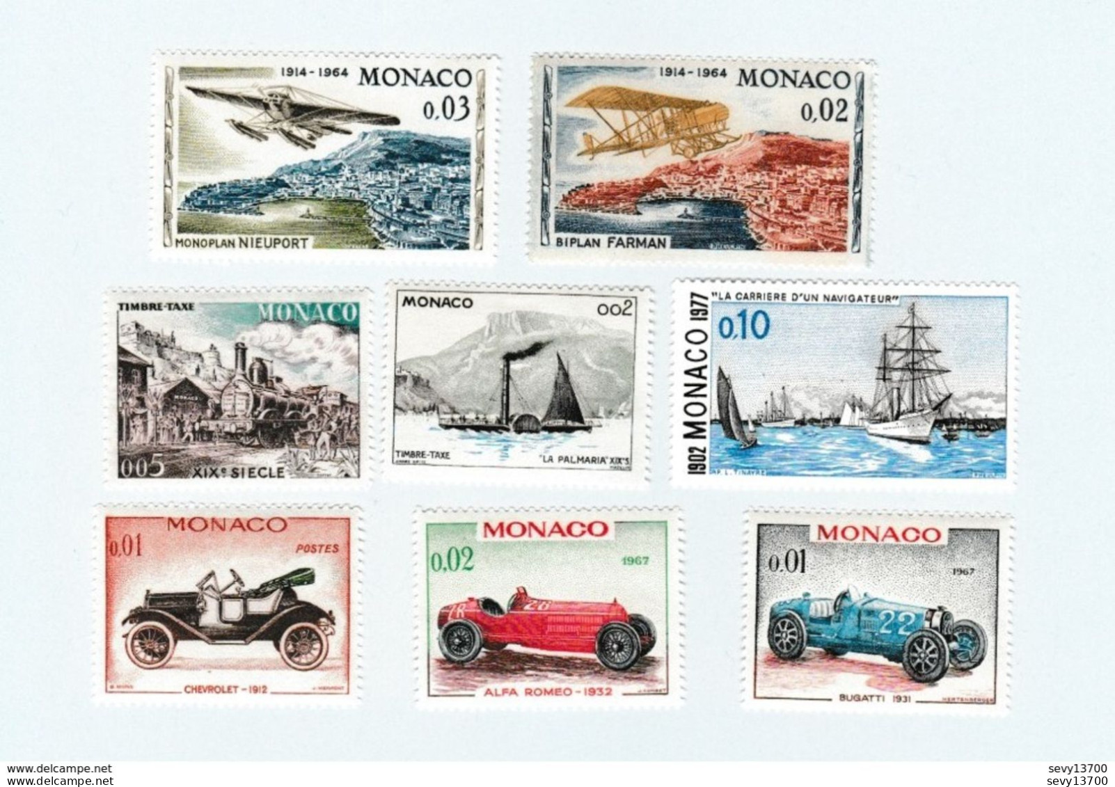 Monaco Lot De 8 Timbres Neufs Les Transports - Avion, Automobile, Train, Bateau - Verzamelingen & Reeksen