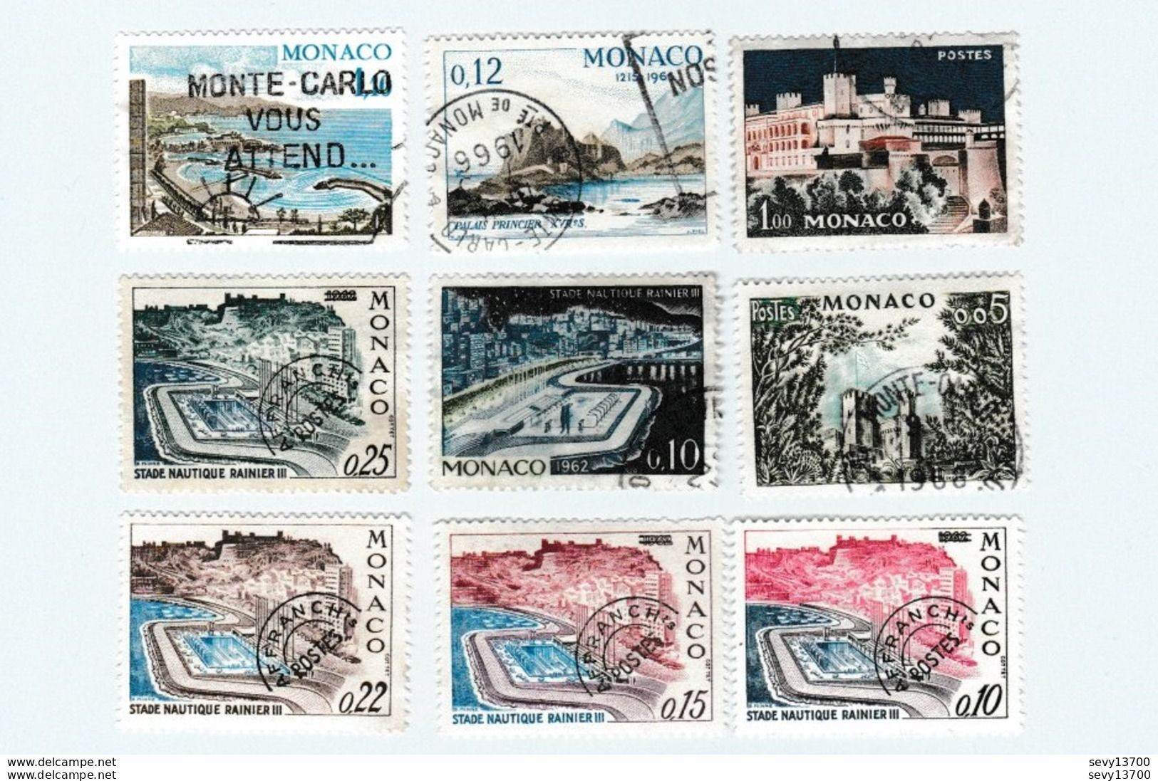 Monaco Lot De 9 Timbres Stade Nautique Et Le Palais Princier - Collections, Lots & Series
