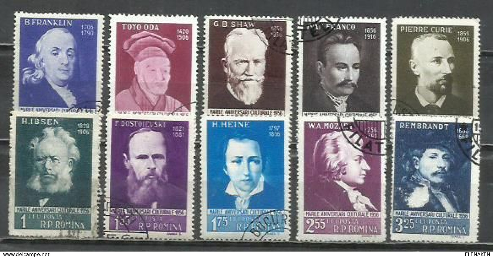 633-SERIE COMPLETA RUMANÍA 1956 Nº 1478/1487  PERSONAJES CELEBRIDADES - Used Stamps