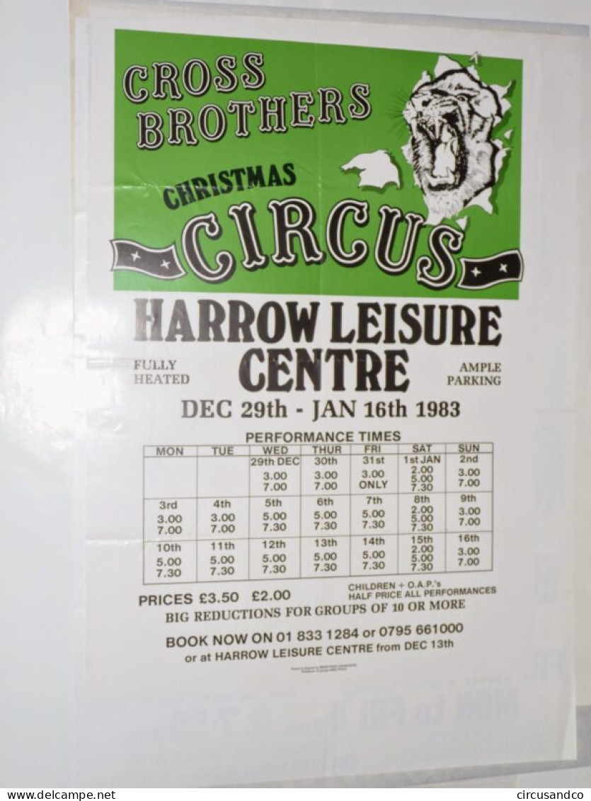 Affiche Cross Brothers Christmas Circus 1983 - Harrow - Collezioni