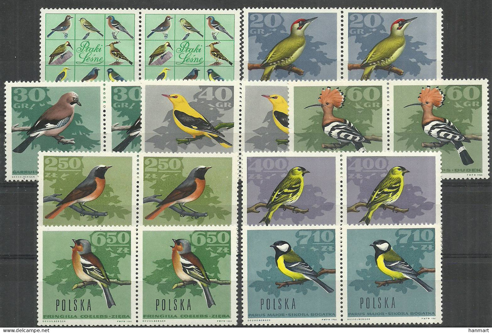 Poland 1966 Mi 1718-1726 MNH  (ZE4 PLDpar1718-1726) - Songbirds & Tree Dwellers
