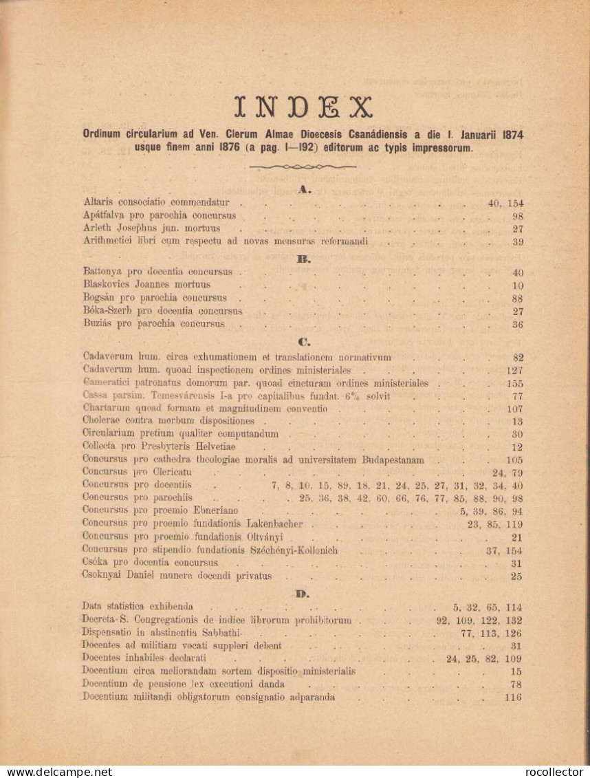 Ordines circulares ad venerabilem clerum almae diocesis Csanádiensis de anno 1873, 1874-1876, 1877-1878, 1880 Temesvar