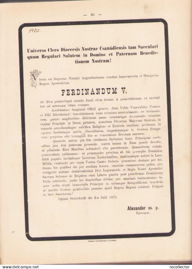 Ordines circulares ad venerabilem clerum almae diocesis Csanádiensis de anno 1873, 1874-1876, 1877-1878, 1880 Temesvar