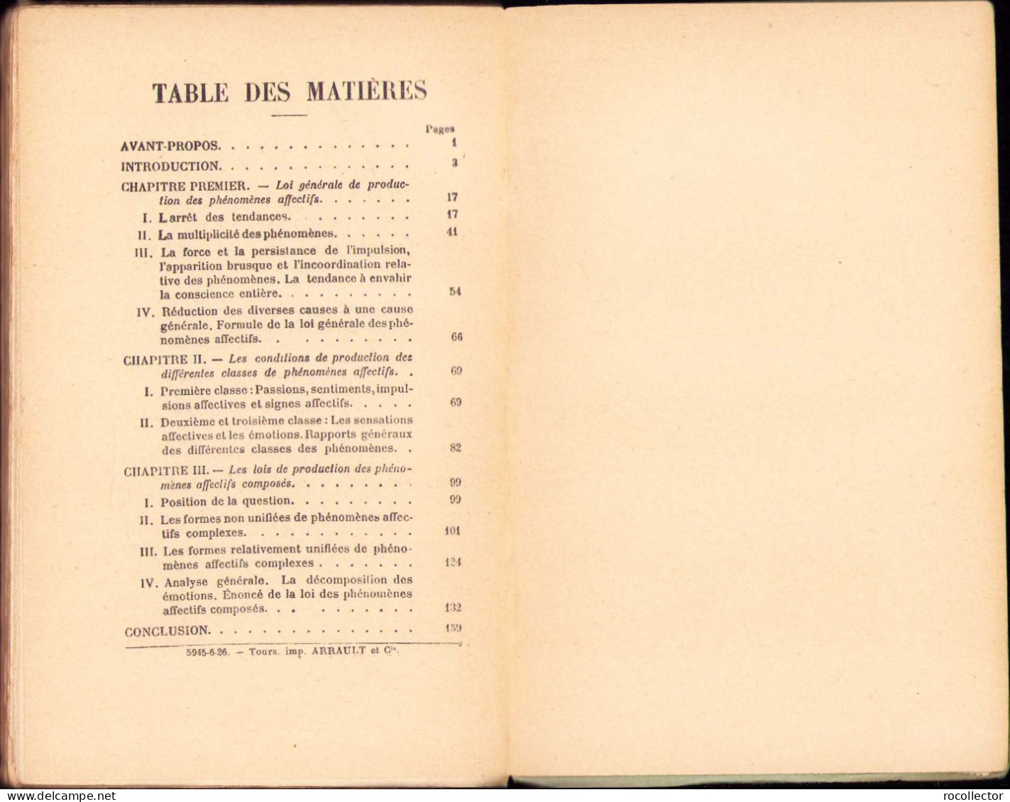 Les Phenomenes Affectifs Et Les Lois De Leur Apparition. Essai De Psychologie Generale Par Fr. Paulhan, 1926 Paris 271SP - Oude Boeken