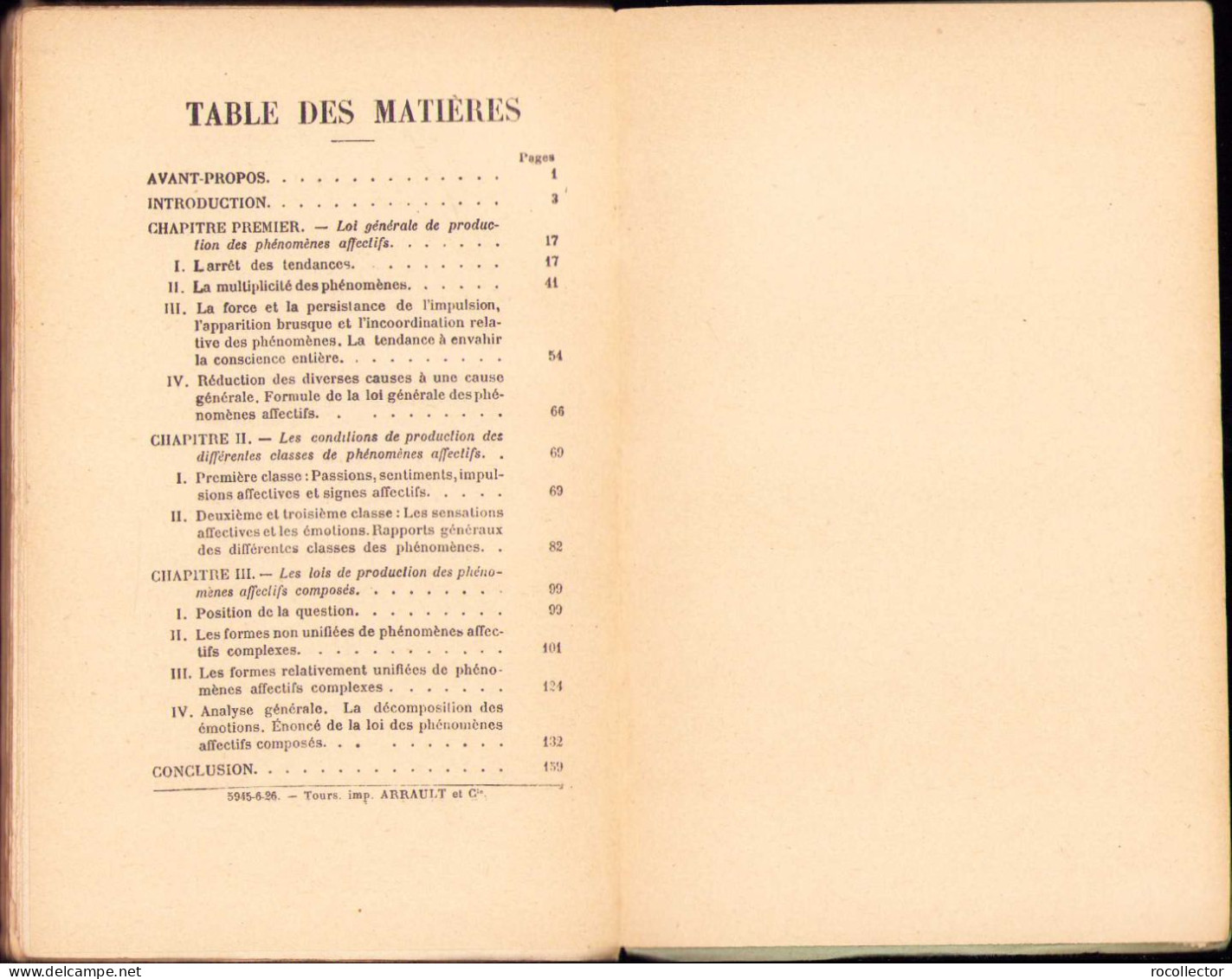 Les Phenomenes Affectifs Et Les Lois De Leur Apparition. Essai De Psychologie Generale Par Fr. Paulhan, 1926 Paris 271SP - Livres Anciens