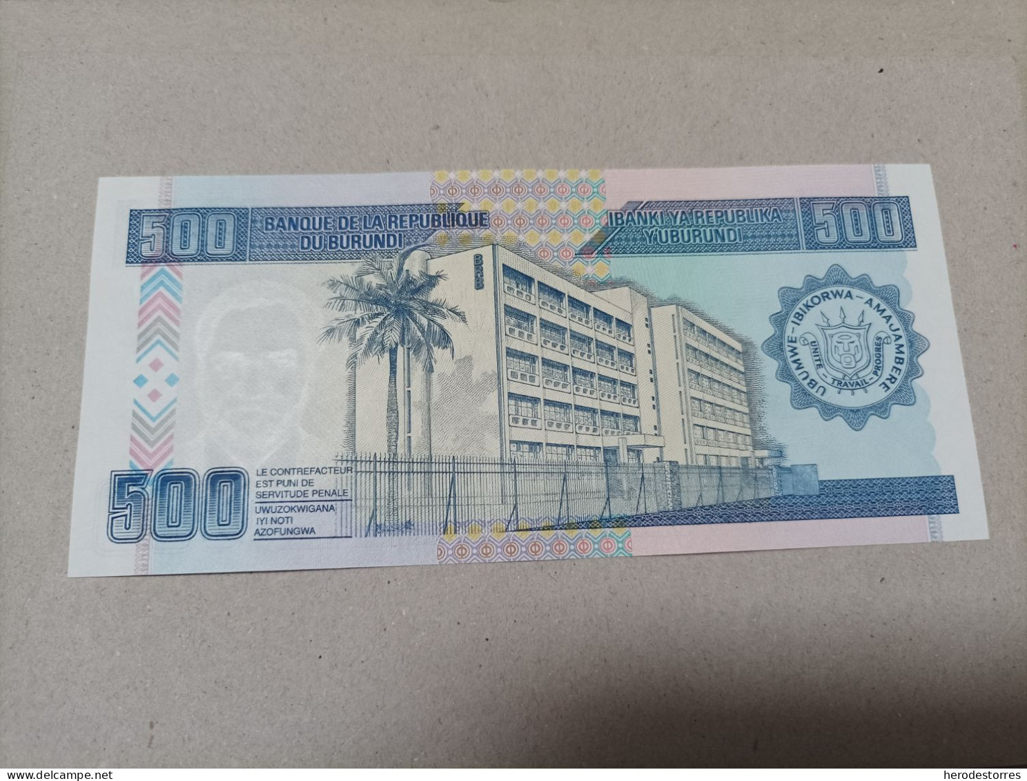 Billete Burundi, 500 Francos, Año 1995, Nº Bajisimo 004770, UNC - Burundi