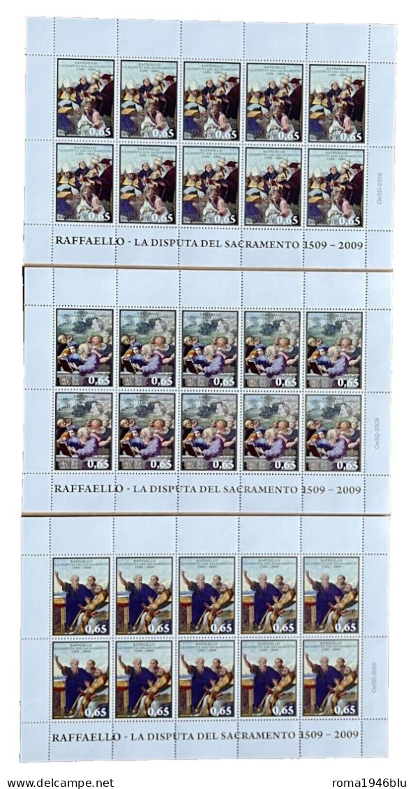 VATICANO 2009 5°CENTENARIO AFFRESCO "DISPUTA DEL SACRAMENTO" 3 MINIFOGLI **MNH - Blocks & Kleinbögen