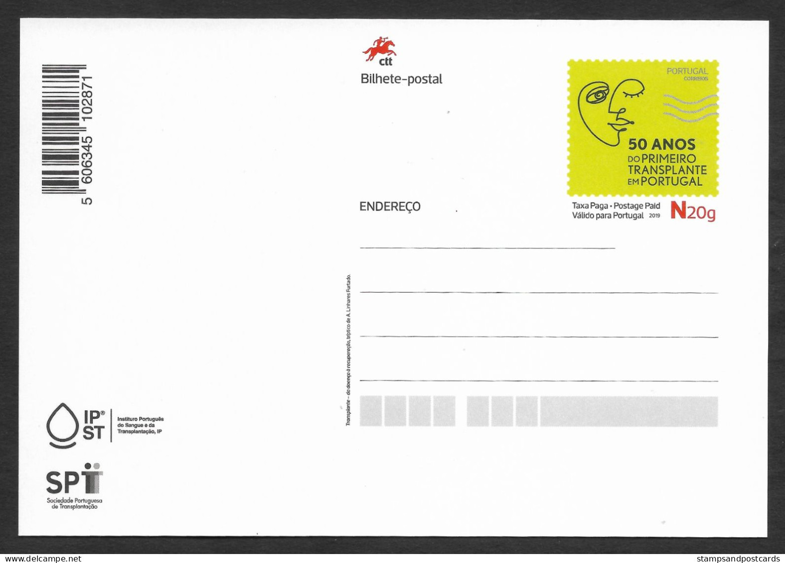 Portugal Entier Postal  50 Ans Premier Greffe Santé Médecine 2019 First Transplant 50 Years Health Medicine Stationery - Médecine