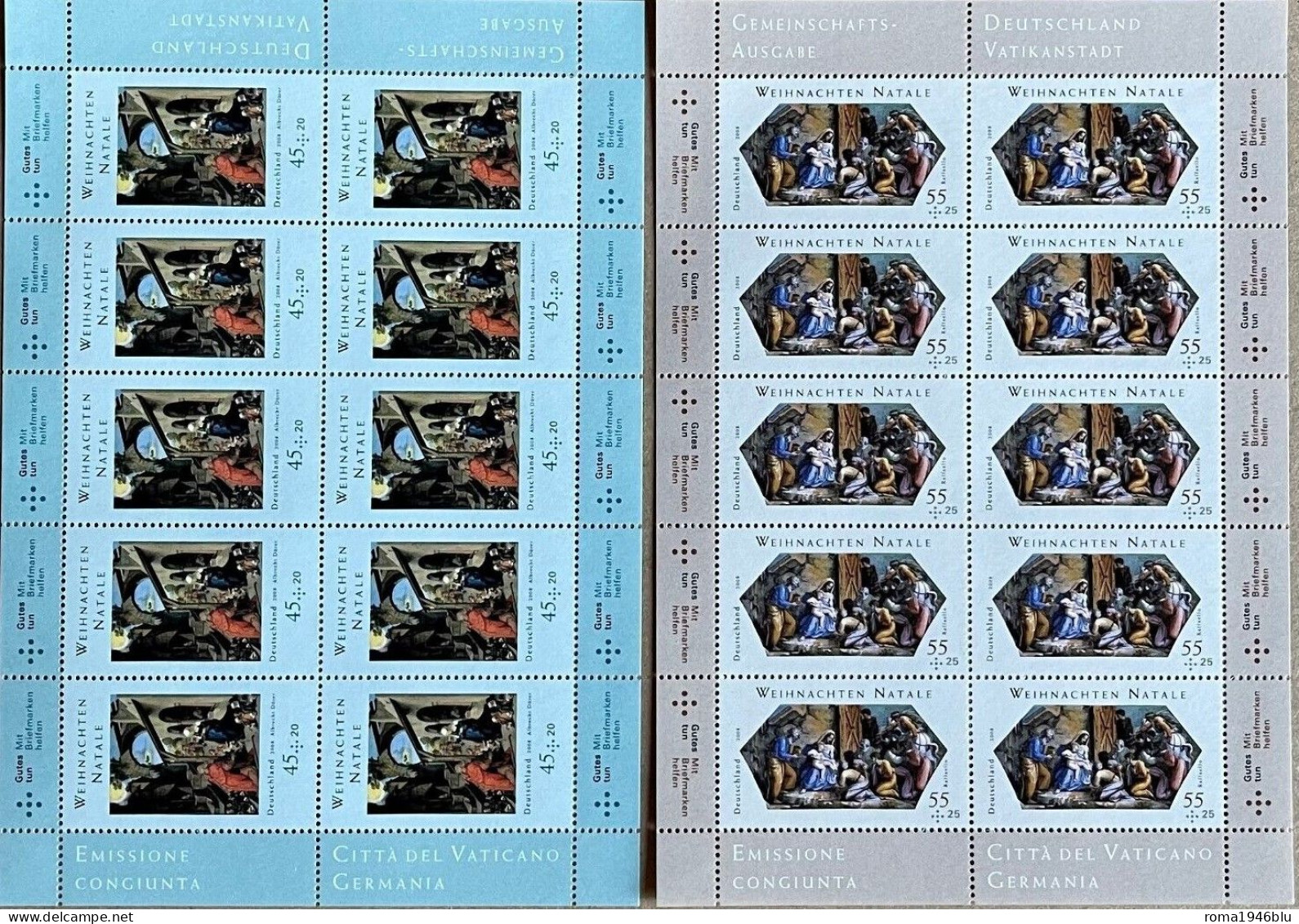 VATICANO 2008 NATALE  EMISSIONE CONGIUNTA CON LA GERMANIA 2 MINIFOGLI **MNH - Blocs & Hojas