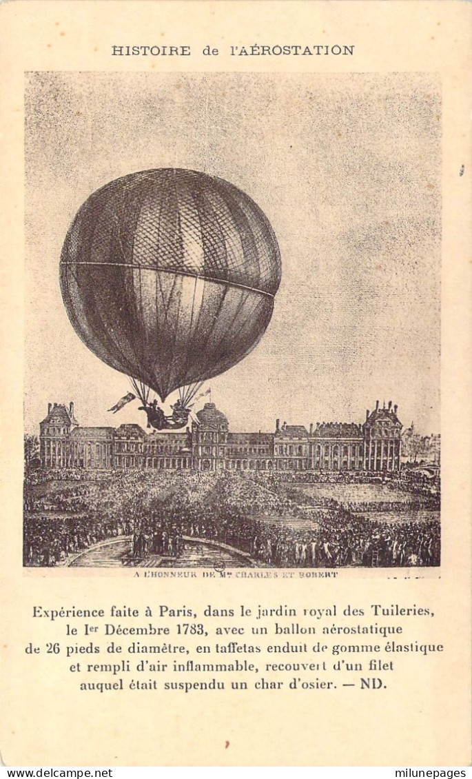 Histoire De L'Aérostation Expérience Du Jardin Des Tuileries Par Charles Et Robert à Bord D'un Ballon Aérostatique 1783 - Montgolfières