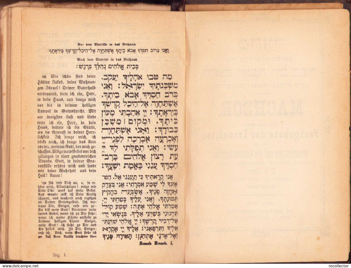 Machsor. Die Sammtlichen Festgebete Der Israeliten Fur Die Neujahrstage Und Das Versöhnungsfest Volume I 1926 Wien 222SP - Livres Anciens