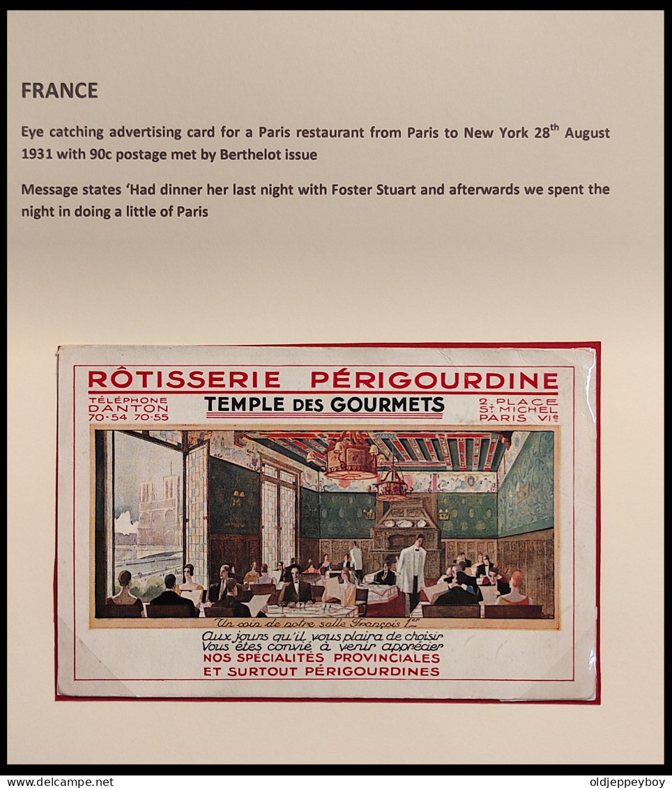 1931 CARTE POSTALE FRANCE Paris TO NEW YORK - Rotisserie Perigourdine - Temple Des Gourmets - 2 Place Saint Michel - - Cafés, Hôtels, Restaurants