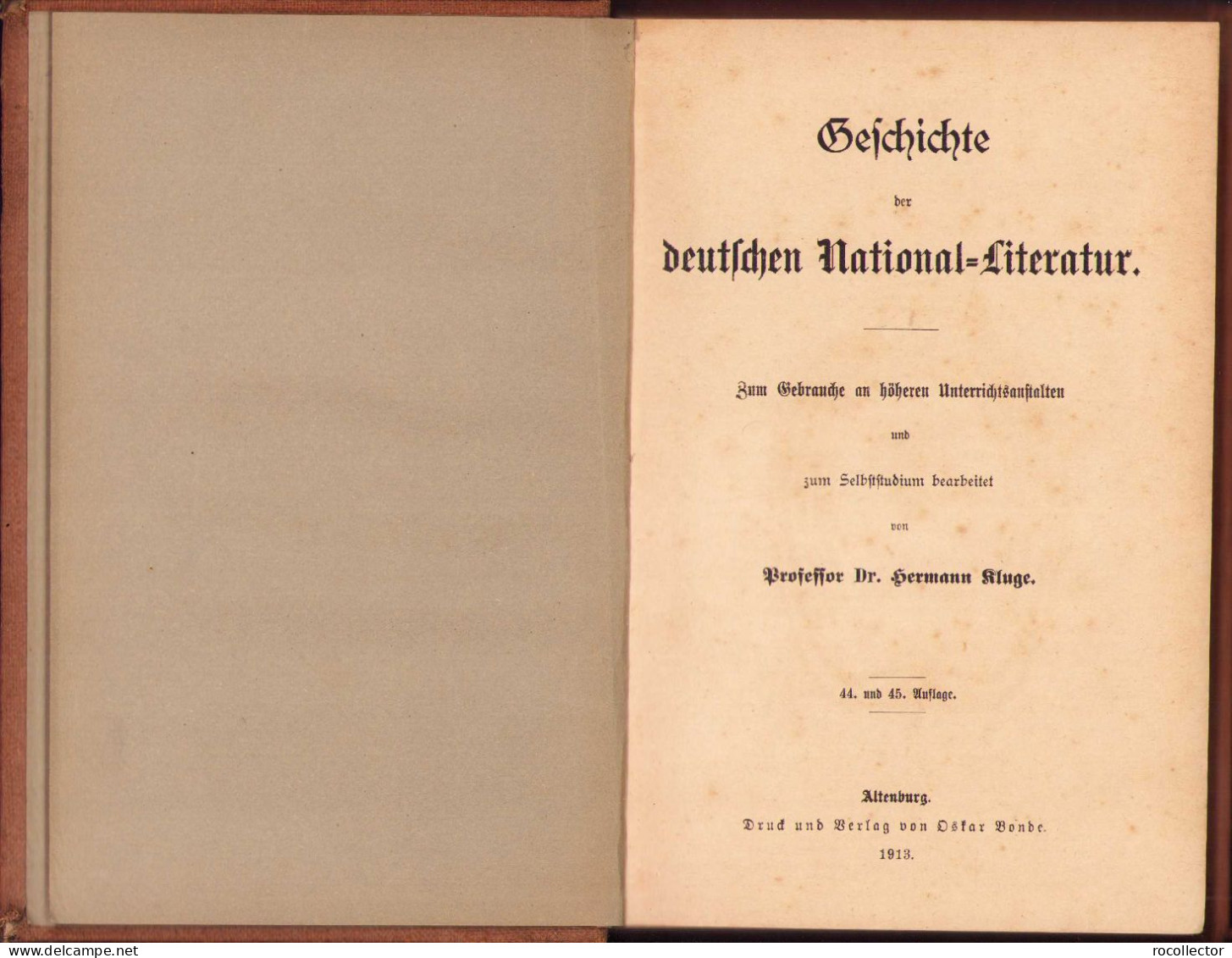 Geschichte Der Deutschen National-Literatur Von Hermann Kluge, 1913, Altenburg 216SP - Alte Bücher